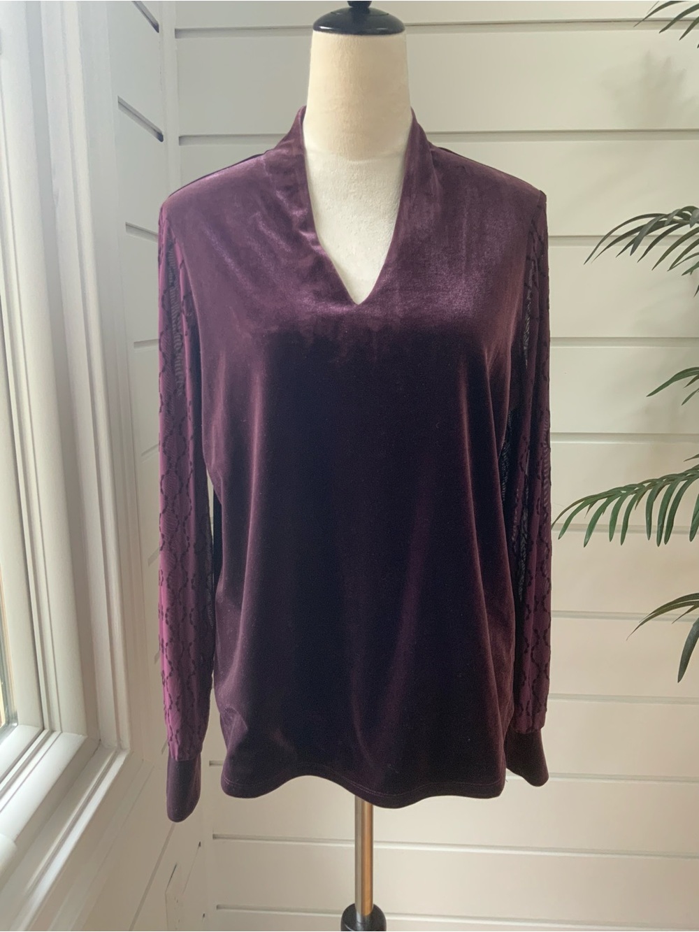 Chico's Plum Velvet Long Sleeve Top Chico’s Size 2 (L)